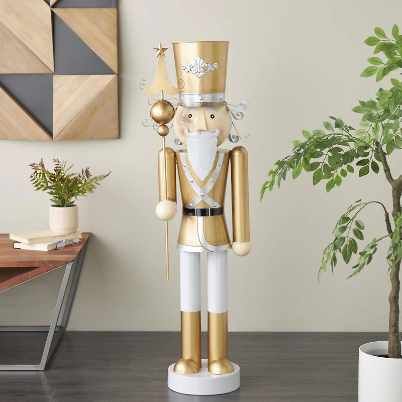 46.5" Gold & Silver Metal Standing Nutcracker Sculpture