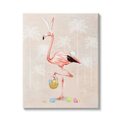Stupell Industries Easter Flamingo Pink Bird Egg Hunt Basket Canvas Wall Art