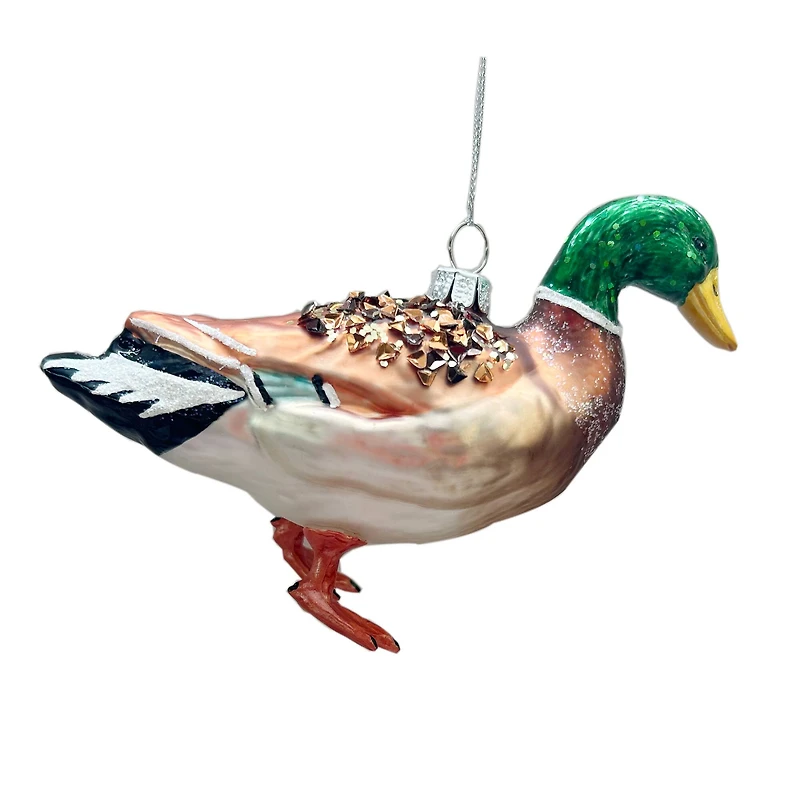 6.75" Green, Brown & White Duck Glass Ornament by Ashland®