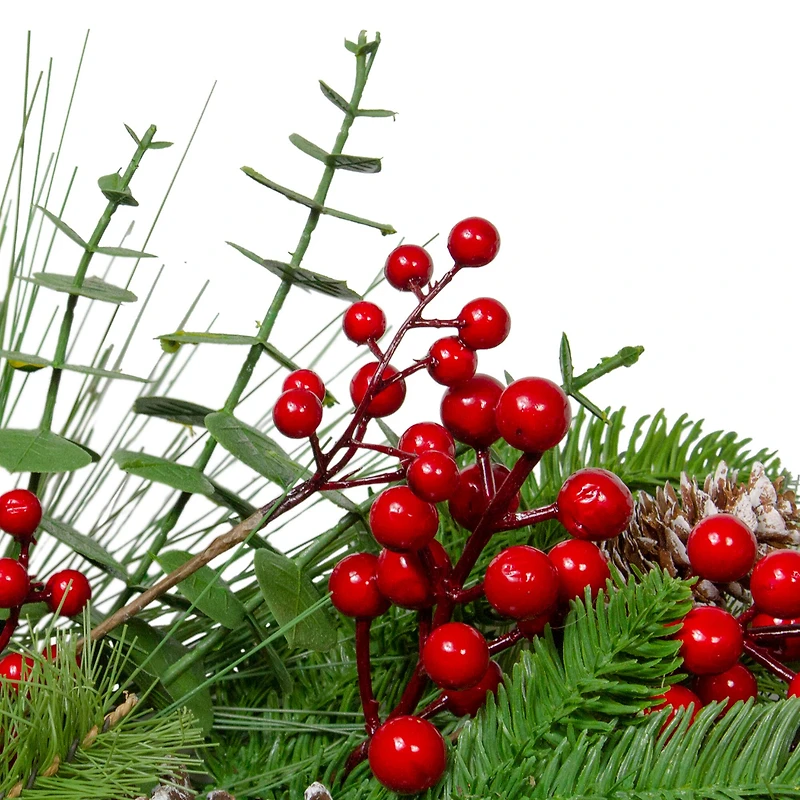 24" Christmas Artificial Holly Berry & Snowy Pinecone Wreath