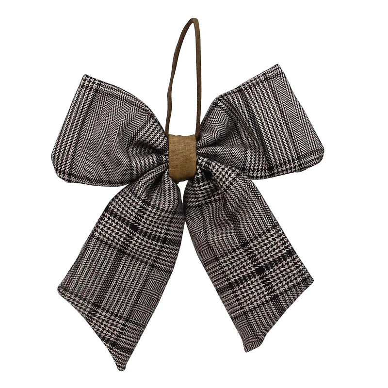19" Black & White Plaid Two Loop Christmas Bow Decoration