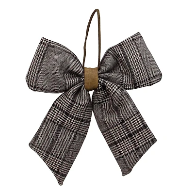 19" Black & White Plaid Two Loop Christmas Bow Decoration