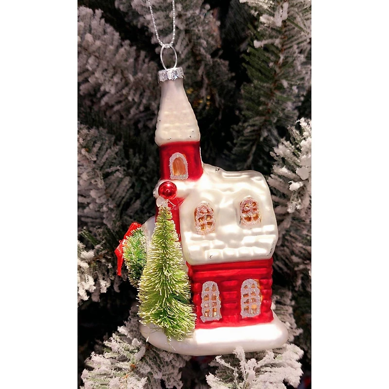 Wizardi 12" Christmas Church Glass Ornament