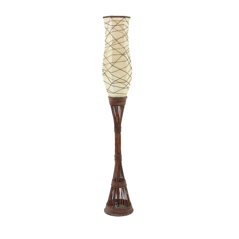 Brown Bamboo and Iron Traditional Floor Lamp, 59" x 10" x 10"