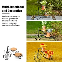 Glitzhome® 24" Black Metal Tricycle Planter Stand with Solid Wood Tray