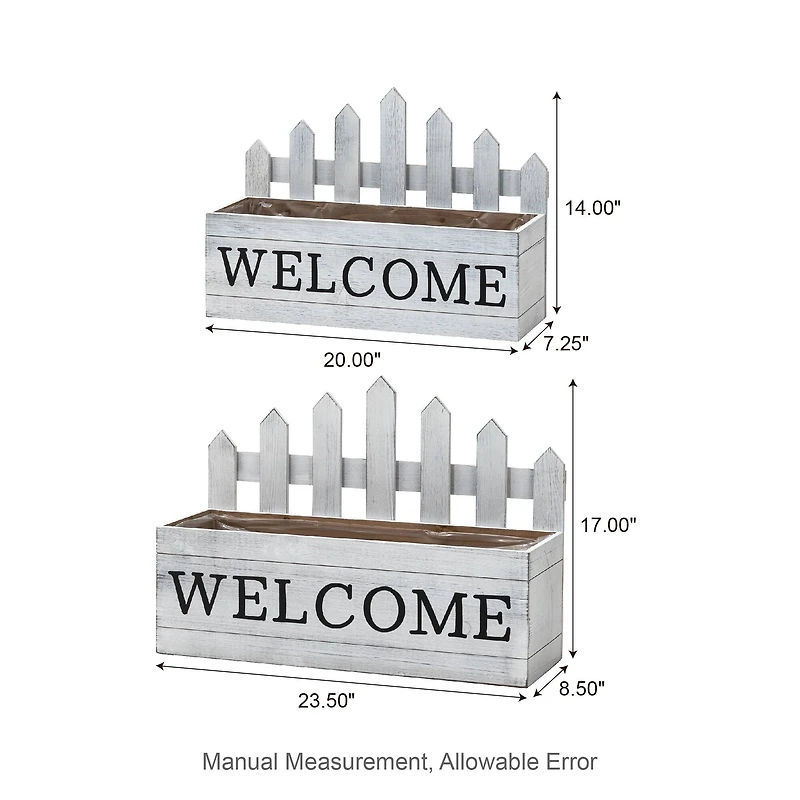 Glitzhome® White Wood WELCOME Fence-Inspired Planter Stand Set