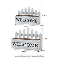 Glitzhome® White Wood WELCOME Fence-Inspired Planter Stand Set