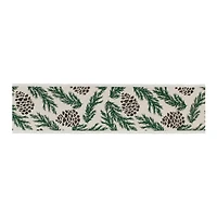 4" x 5yd. Green & White Wired Pine & Pinecone Cotton Ribbon