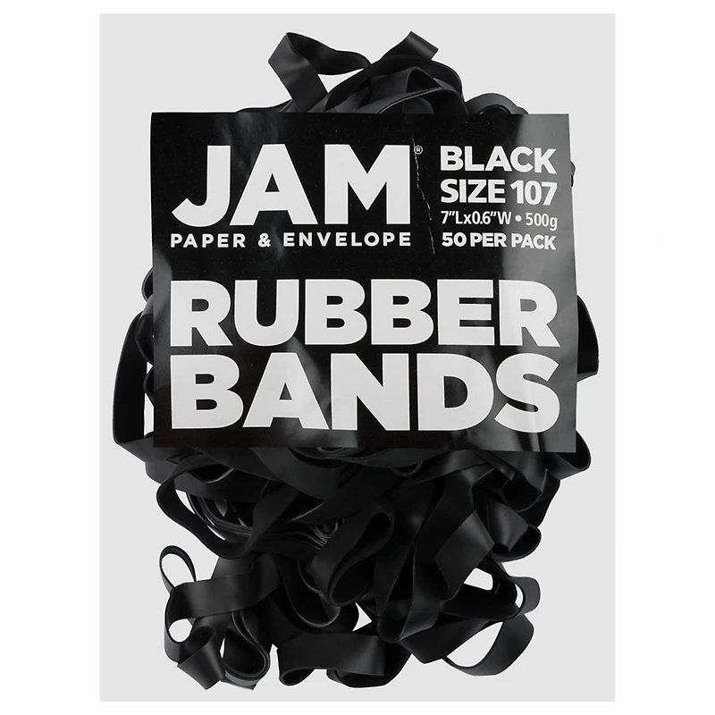 JAM Paper Size 107 Black Rubber Bands, 50ct.
