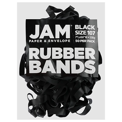 JAM Paper Size 107 Black Rubber Bands, 50ct.