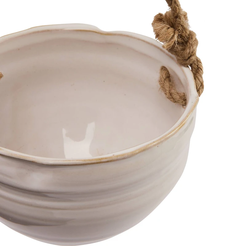 Hello Honey® 7.5" Hanging Stoneware Planter with Wood Beaded Rope