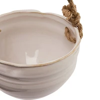 Hello Honey® 7.5" Hanging Stoneware Planter with Wood Beaded Rope