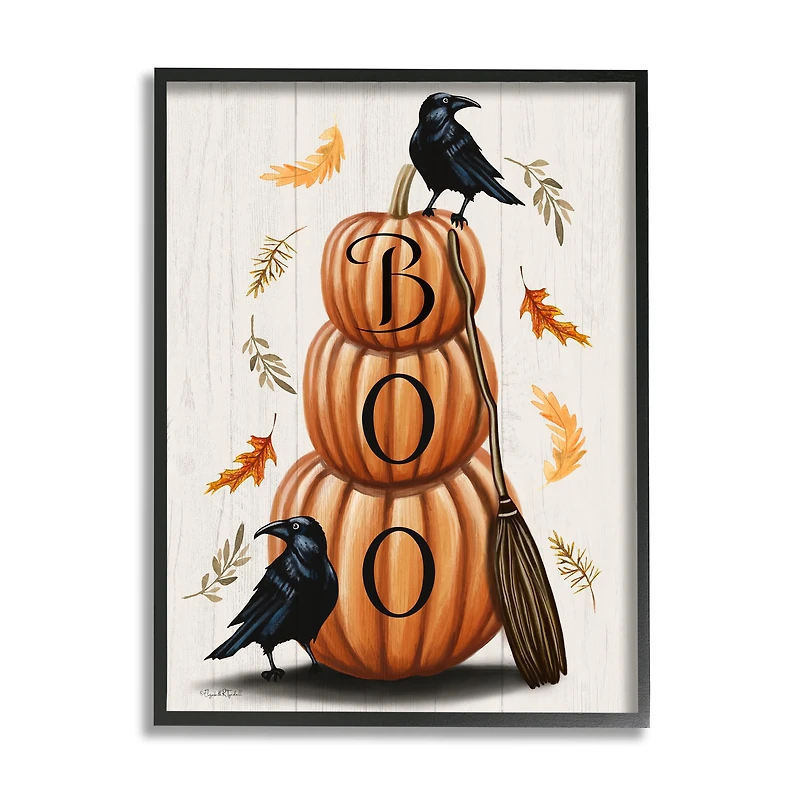 Stupell Industries Boo Ravens Pumpkin Stack Framed Giclee Art