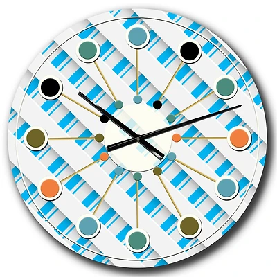 Designart 3D White & Blue Pattern VI Mid-Century Modern Wall Clock