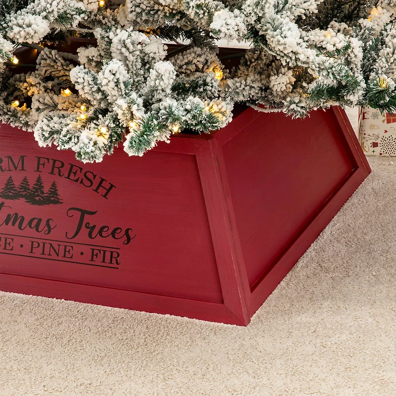 Glitzhome® 32" Red Trapezoid Farm Fresh Christmas Tree Collar