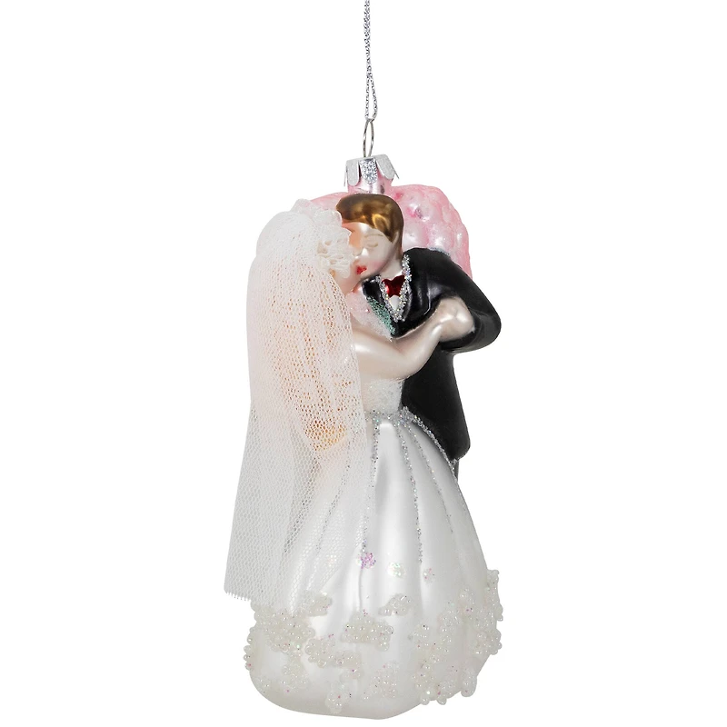5.25" Bride and Groom Kissing Glass Wedding Christmas Ornament