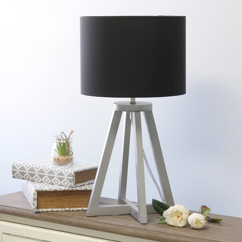 Simple Designs 19" Interlocked Triangular Natural Wood Table Lamp with Black Shade