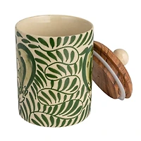 Hello Honey® 5" Green Botanical Design Stoneware Canister