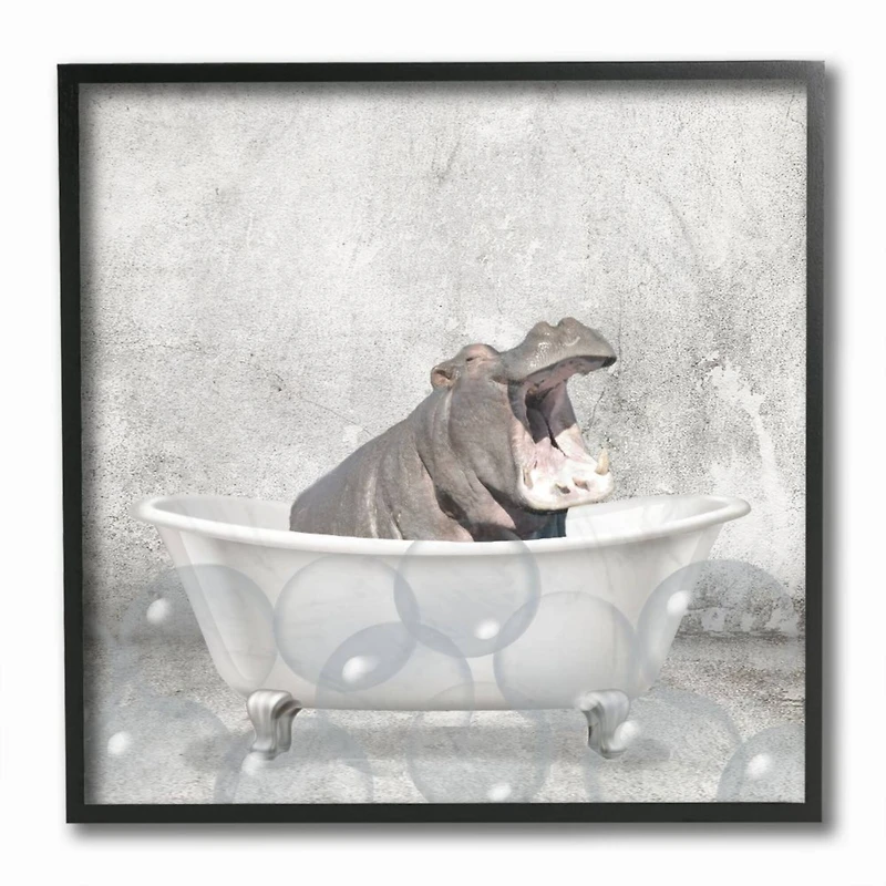 Stupell Industries Baby Hippo Bath Time Cute Animal Framed Wall Art