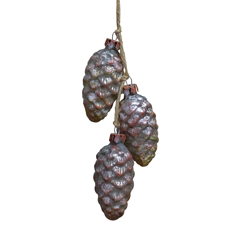 Pine Cone Glass Christmas Ornament - 7" - Rust and Silver