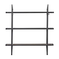 Gray Metal and Wood Industrial Wall Shelves, 34" x 32" x 6"
