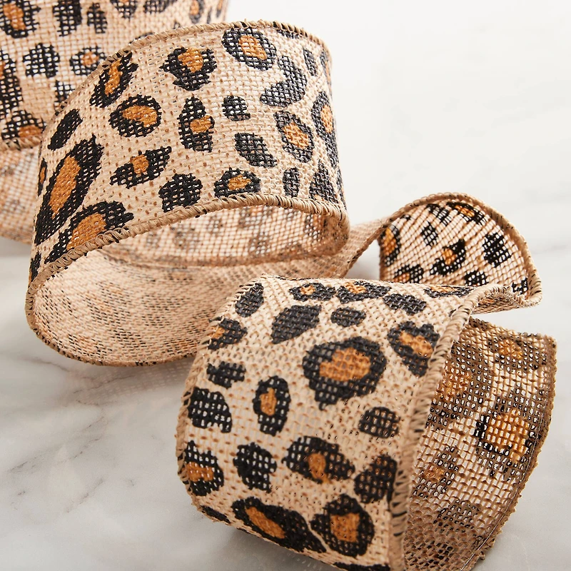 2.5'' x 3yd. Faux Burlap Wired Cheetah Ribbon by Celebrate It®