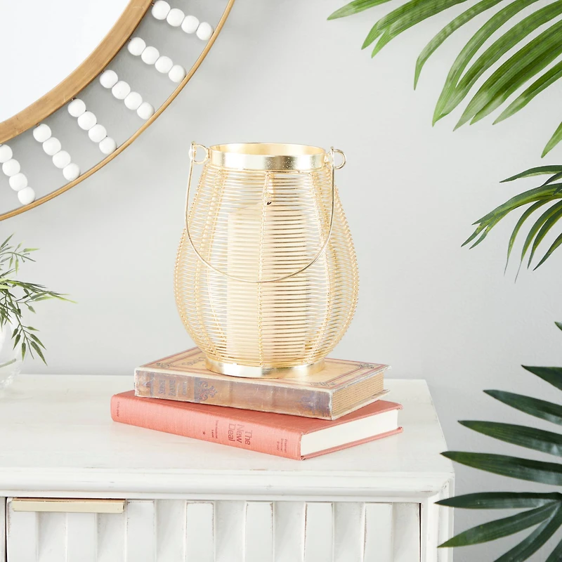Gold Iron Glam Lantern, 9" x 7" x 7"