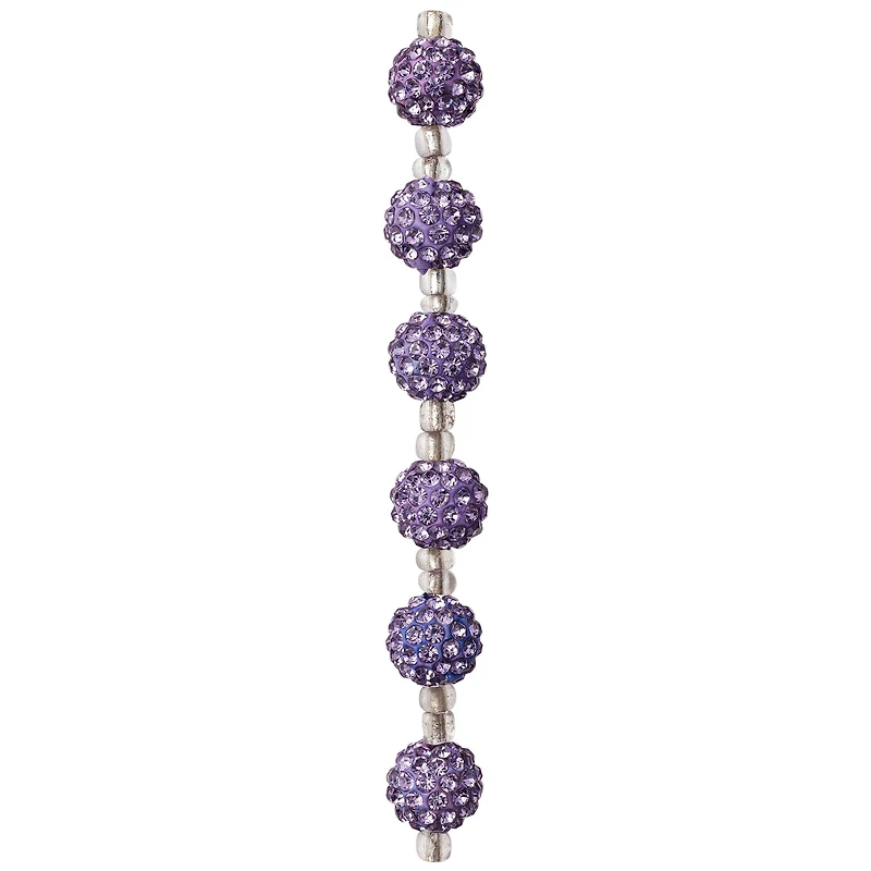 12 Pack: Lavender Rhinestone Studded Round Beads, 10mm by Bead Landing™