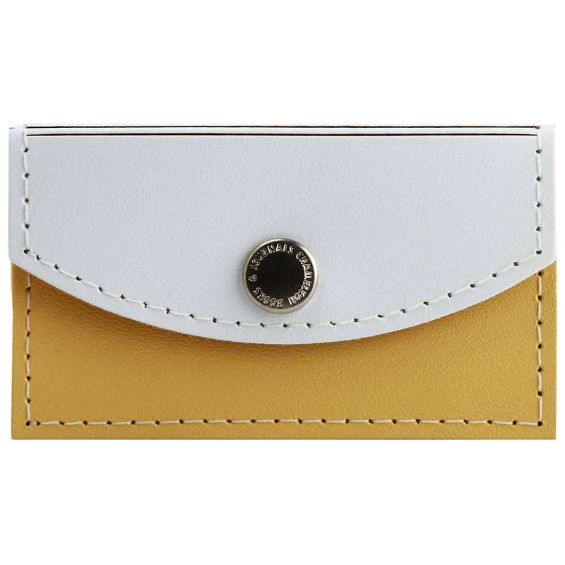JAM Paper White & Yellow Leather Business Card Holder Case with Snap Closure