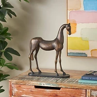 16.5" Bronze & Brushed Gold Polystone Horse Sculpture with Black Oval Base