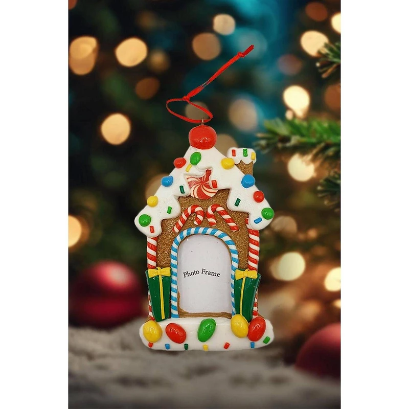Wizardi Glossy Gingerbread House Frame Christmas Ornament   
