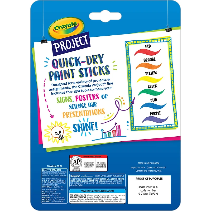 Crayola® Project™ Quick-Dry Paint Sticks, 6 Packs of 6
