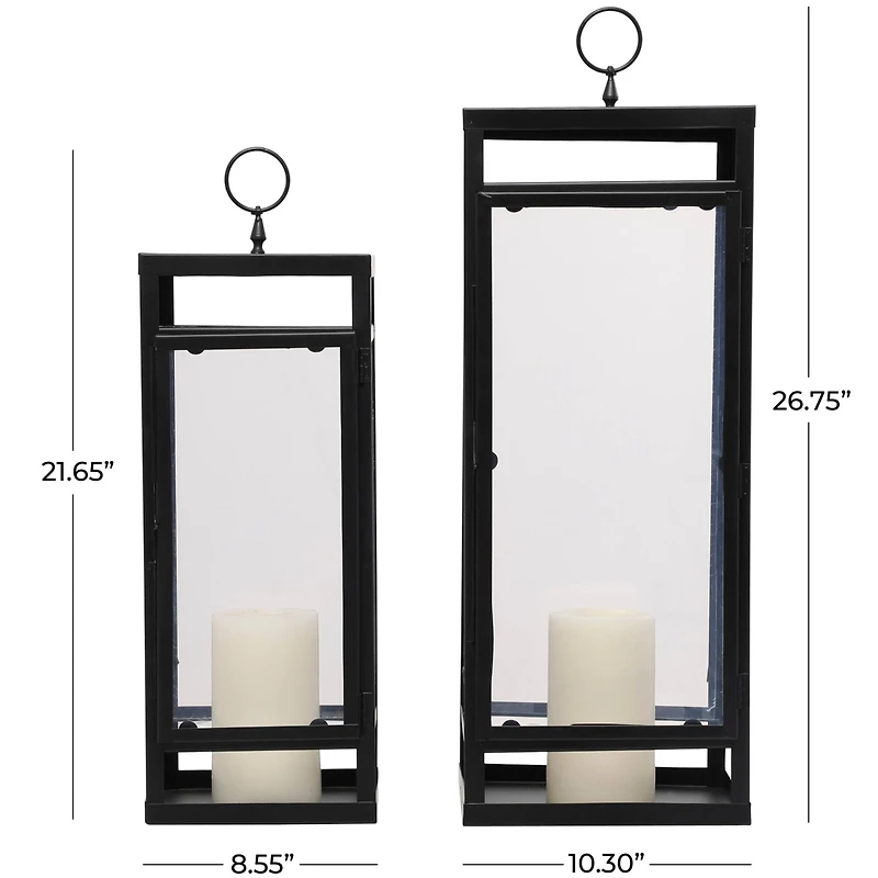 Black Minimalist Candle Lantern with Ring Handles Set