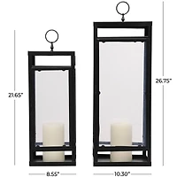 Black Minimalist Candle Lantern with Ring Handles Set