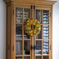 18in. Pre-Lit Autumn Boxwood Artificial Fall Wreath with 25 Warm White LED Lights