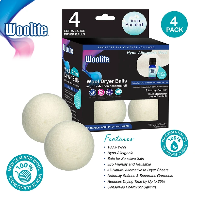 Woolite® Wool Dryer Balls and Fresh Linen Essential Oil Kit
