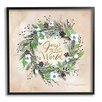 Stupell Industries Joy To The World Holiday Floral Wreath Framed Giclee Art