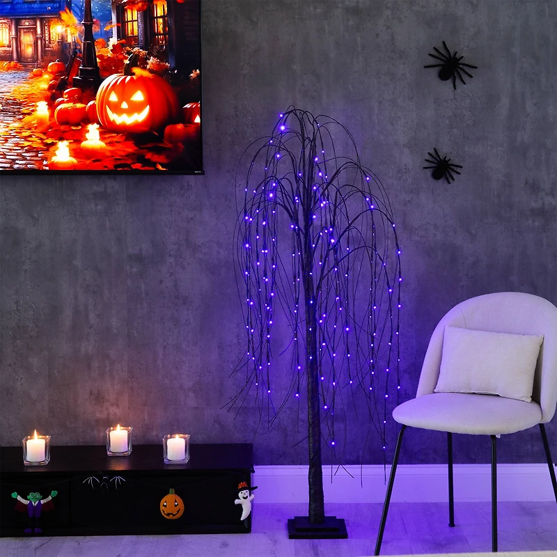 5ft. Orange & Purple LED Pre-Lit Halloween Black Willow Artificial Fall Tree