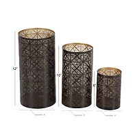 Set of 3" Brown Metal Eclectic Lantern, 12", 10", 6"