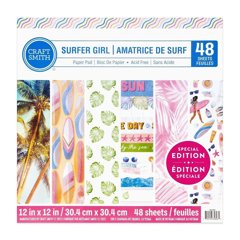 Craft Smith 12" x 12" Surfer Girl Paper Pad, 48 Sheets