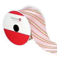 2.5" x 20ft. Blush & Gold Diagonal Stripes Wired Ribbon by Celebrate It®