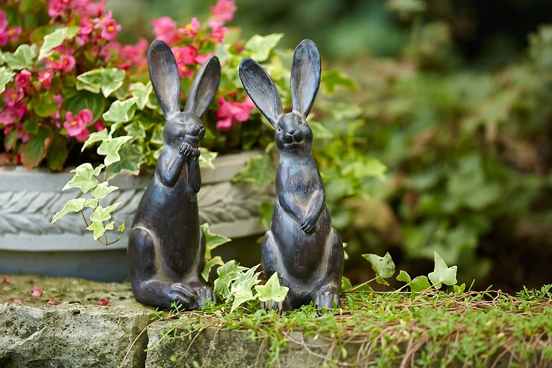 11.5" Brown Long Ear Rabbit Statues Set