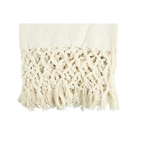 Hello Honey® Cream Woven Cotton Throw Blanket with Crochet & Fringe