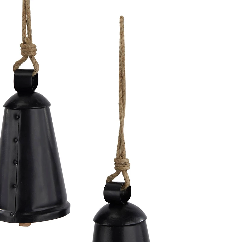 Black Metal Bohemian Decorative Cow Bell, Set of 3" 13", 10", 9"