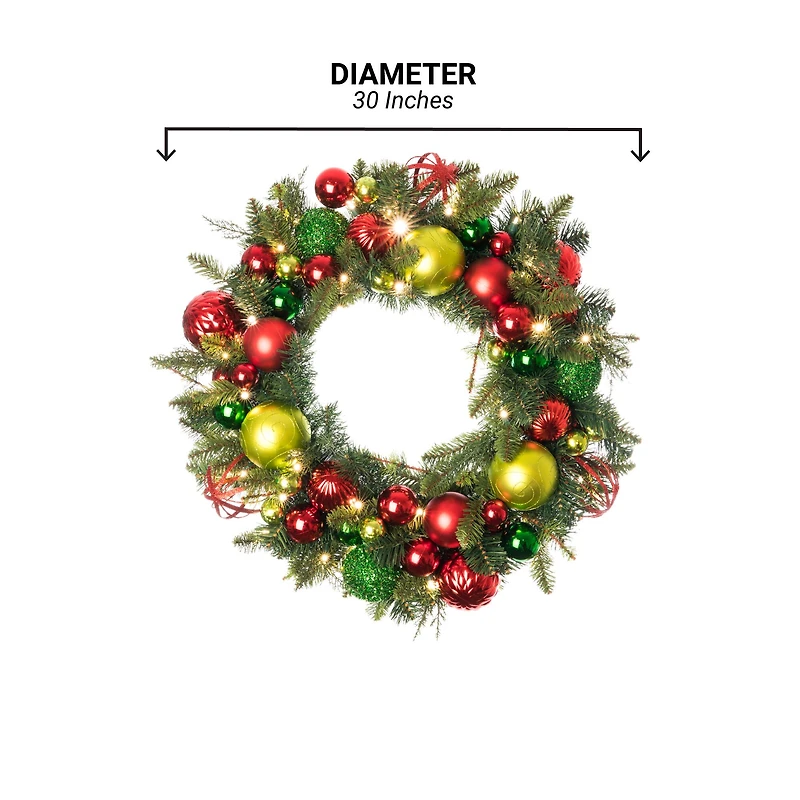 Village Lighting 30" Pre-Lit Festive Holiday Christmas Wreath, Clear LED Lights