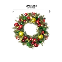 Village Lighting 30" Pre-Lit Festive Holiday Christmas Wreath, Clear LED Lights