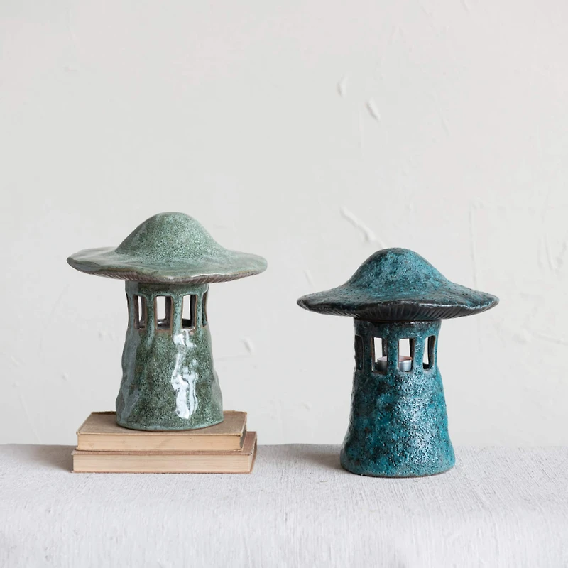 Hello Honey® 9" Stoneware Mushroom Lantern with Lid Set, 2ct.