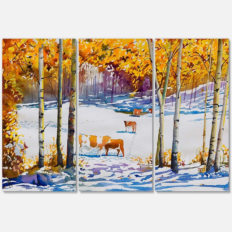 Designart - Cattle In The Early Snow In The Forest