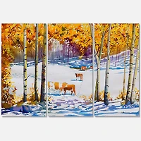 Designart - Cattle In The Early Snow In The Forest