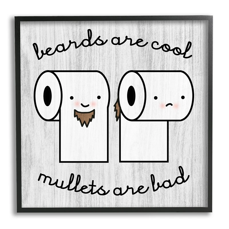 Stupell Industries Beards Vs. Mullets Toilet Paper Bathroom Humor Expression Framed Giclee Art